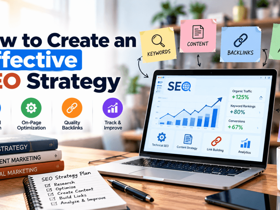 How to create an effective SEO strategy with keyword research, on-page optimization, quality backlinks, and performance tracking.
